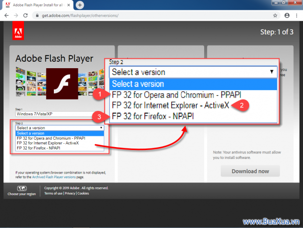 Chọn phiên bản Adobe Flash Player cho trình duyệt web
