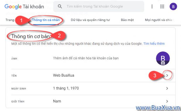 Cách thay đổi họ tên cho tài khoản Google