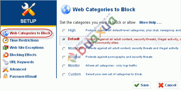 Web Categories to Block