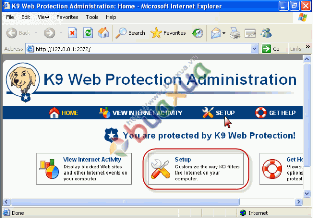 Màn hình của K9 Web Protection