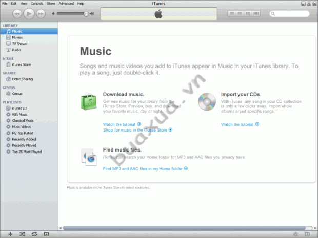 Cửa sổ chính của ứng dụng iTunes