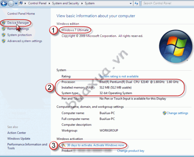 Windows 7 System information